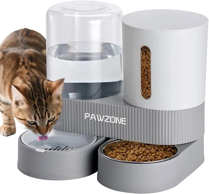 Natural 2 Pack Automatic Cat Feeder Stainless Steel Water Dispenser Gravity Food Feeder and Waterer Set with Pet Food Bowl for Small Medium Kitten Puppy Pets Large Capacity Grey About ThisOverview Fine Crafted