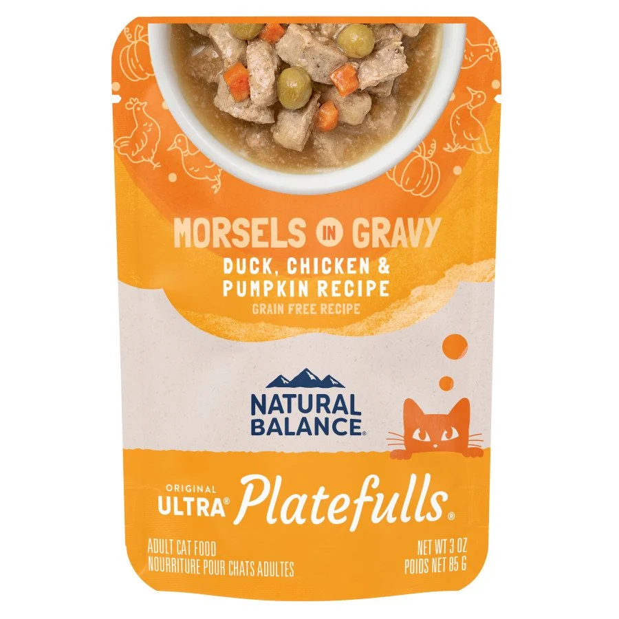 Original Design Natural Balance Ultra Platefulls Morsels in Gravy Grain Adult Wet Cat Food Pouch Duck Chicken Pumpkin 3-oz Versatile