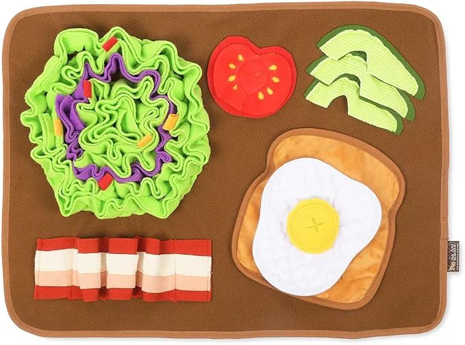 Certified P.L.A.Y. Cute Snuffle Mat for Dogs - Brunch Themed Interactive Food Treat Mat for Puppies Dogs - Enrichment Toy Great for Slow Feeding Nosework Foraging Skills - Machine WashableAbout ThisOverview Smooth
