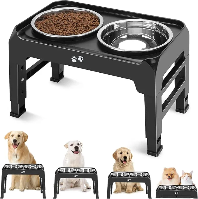 Functional COMESOON d Dog Bowls 4 Height Adjustable Raised Bowl Stand with 2 Thick 50oz Stainless Steel Food Bowls Non-Slip Feeder Adjusts to 3.7'' 9.2'' 10.75'' 12.36'' Black DB-W01 About ThisOverview Comfortable
