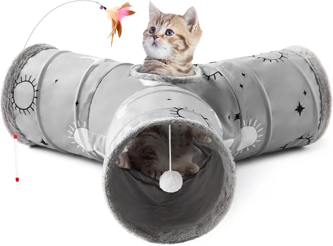 Sustainable Tempcore Pet Cat Tunnel Tube Cat Toys 3 Way Collapsible Cat Tunnels Solid