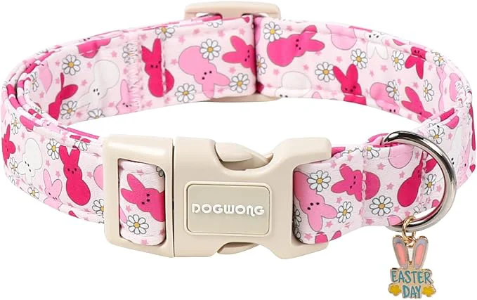 Carefully Designed DOGWONG Easter Dog Collar Cute Pink Easter Bunny Pet Collar Durable Holiday Original Design