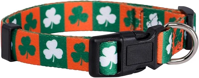 Certified Native Pup St Patricks Dog Collar- Saint Patrick Green Shamrock Pet Collars- High-Grade