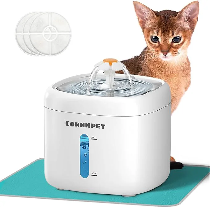 Contemporary Cat Water Fountain 2.2L with 3 Filters and 1 Mat Dual Flow Modes Dog Water Lightweight