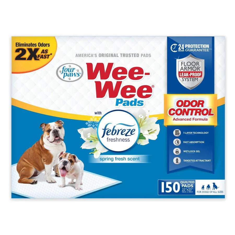 Casual Four Paws Wee-Wee Odor Control Dog Training Pads with Febreze Freshness 150 Count 22 in X 23 in Practical
