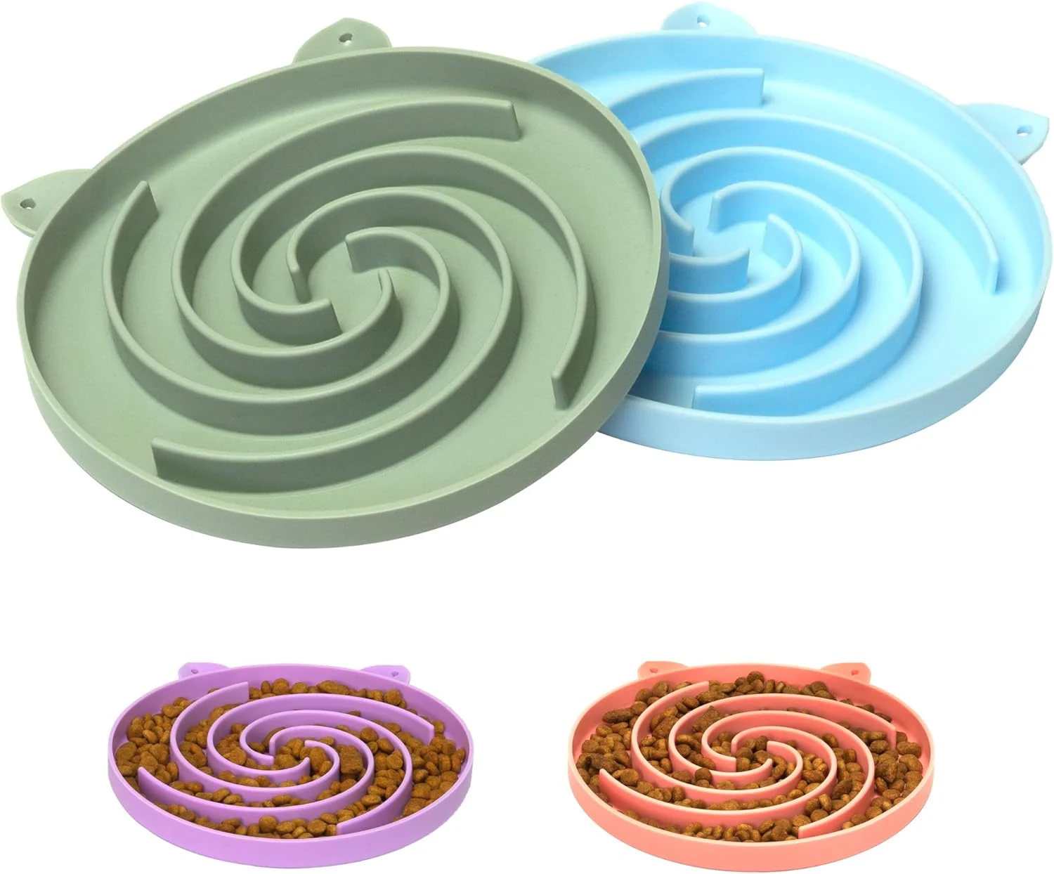 Dependable Slow Feeder Cat Bowl Easy to Clean Silicone Bowl I for Dry and Wet Food Green and Blue High-Quality