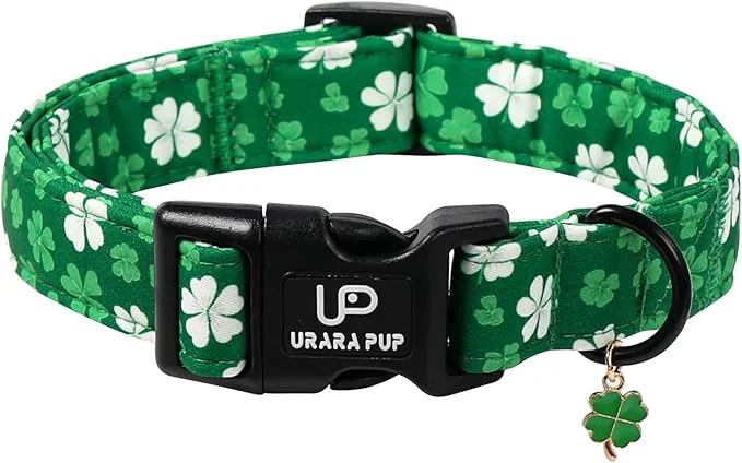 Breathable St. Patrick's Day Dog Collar UP URARA PUP Shamrock Adjustable Pet Collar Recyclable