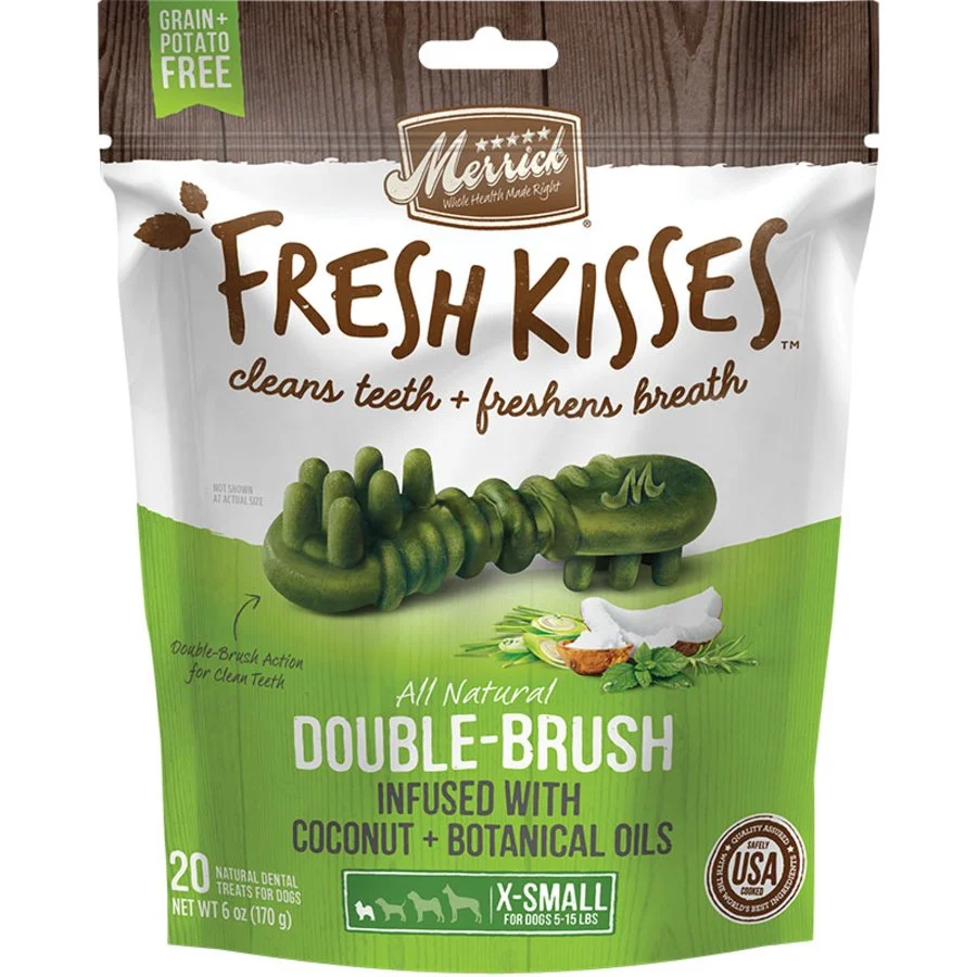 Eco-Friendly Merrick Fresh Kisses Natural Double-Brush Infused With Coconut Botanical Oils Dental Dog Treats Extra Small Dogs 20 Count Modern