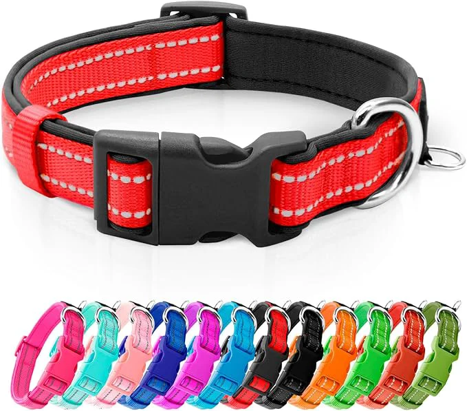 Comfortable azuza Reflective Dog Collar Soft Neoprene Padded Pet Collar Consistent