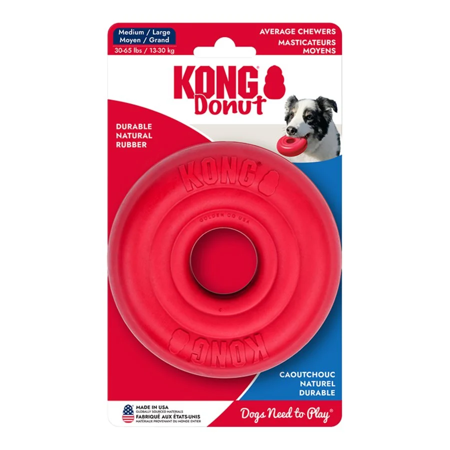 Sustainable Kong Donut Chew Dog Toy Red Medium Large Premium Material