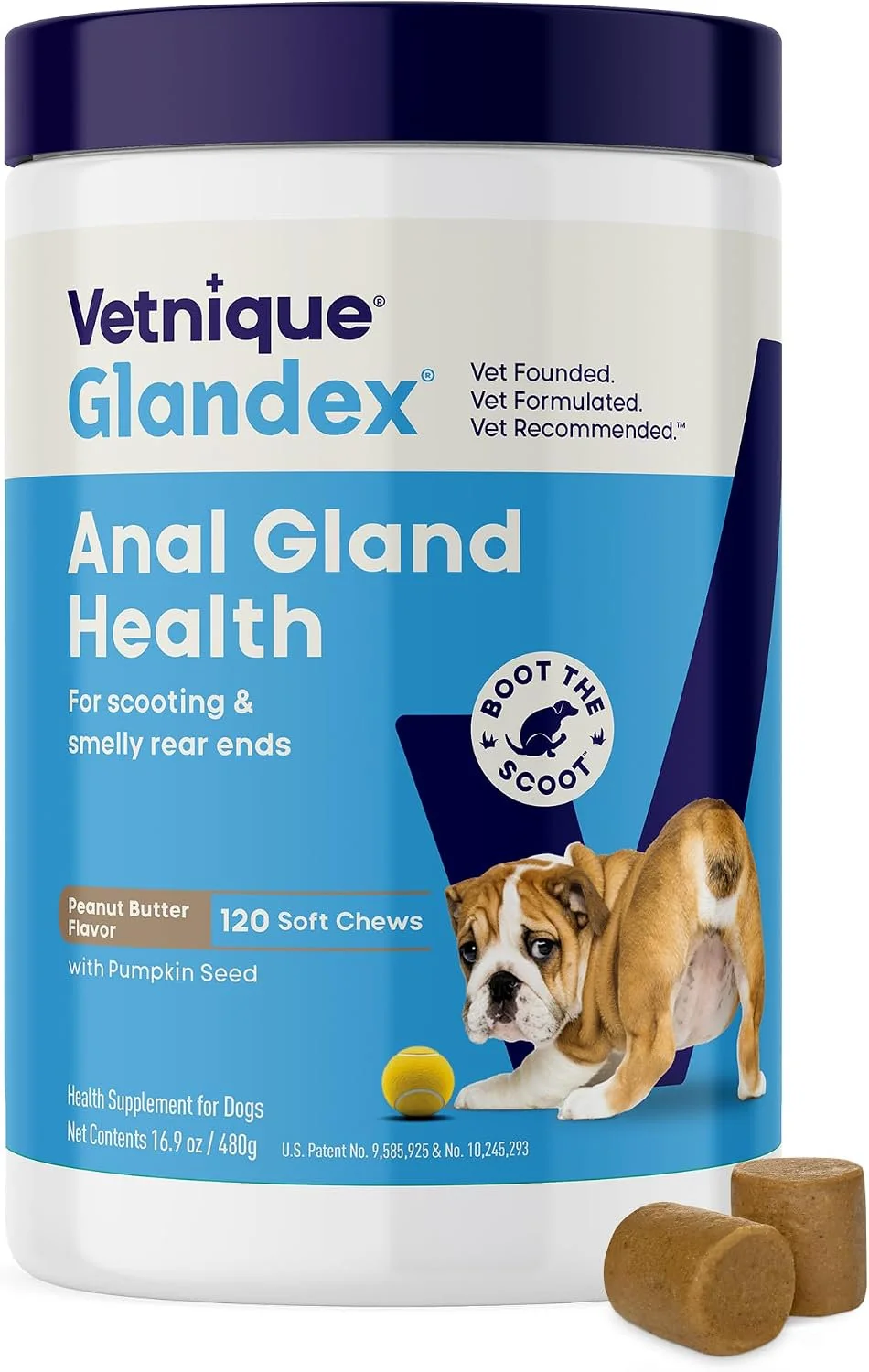Elite Vetnique Glandex Anal Gland Soft Chews for Dogs Peanut Butter with Pumpkin Seed 120 Count 16.9-oz Natural