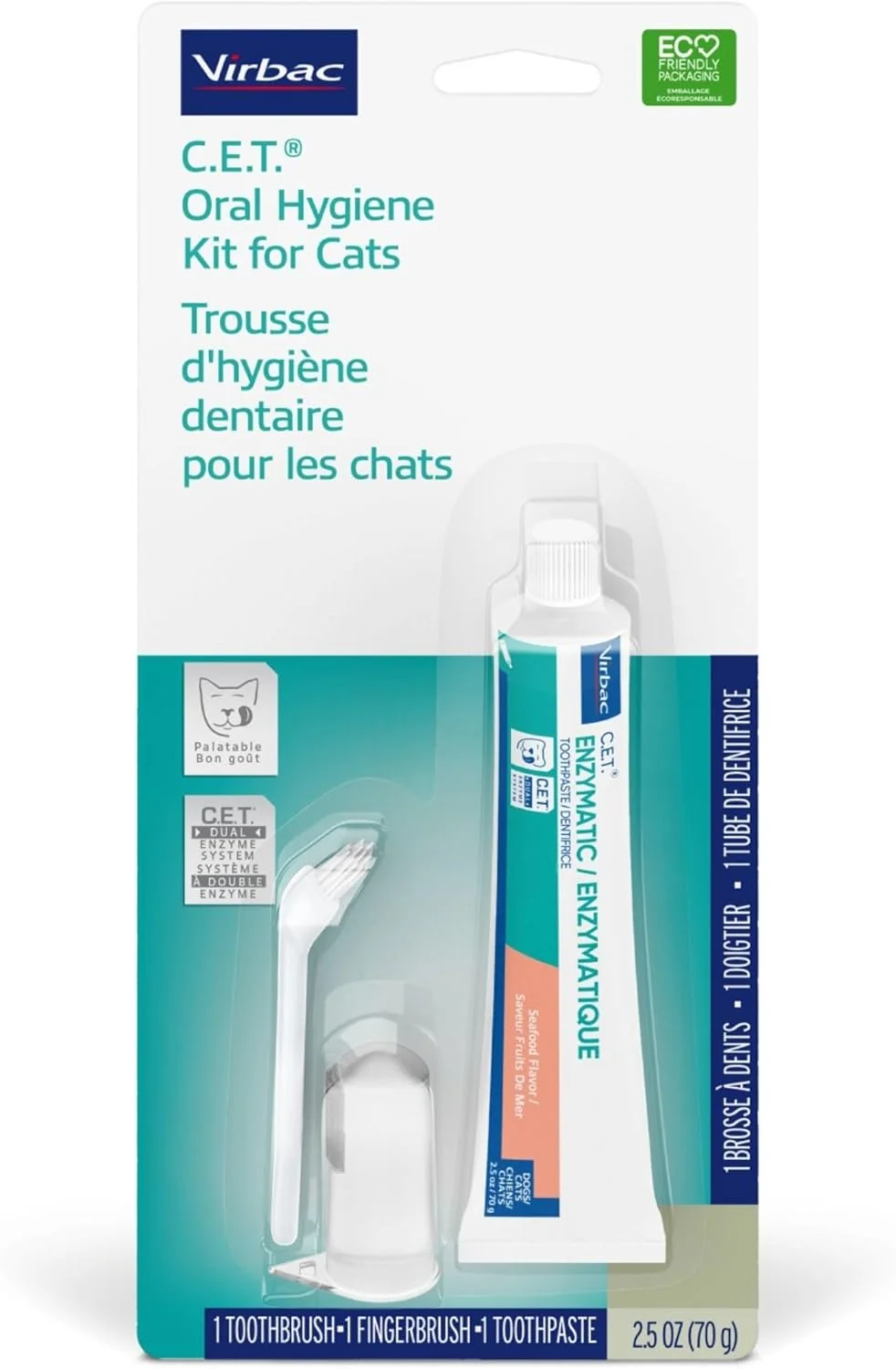 Advanced Virbac C.E.T. Enzymatic Dog Cat Dental Kit Seafood Flavor 2.5-oz Reusable