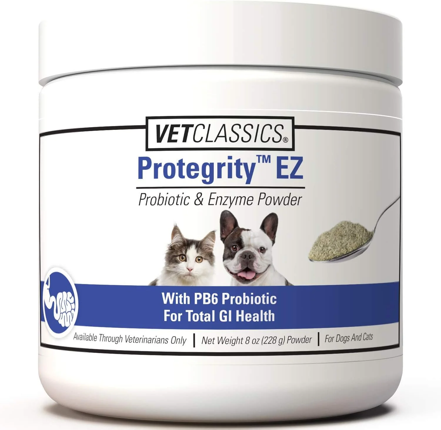 Recyclable VetClassics Protegrity EZ Probiotic Enzyme Powder Dog Cat Supplement 8-oz Next-Generation