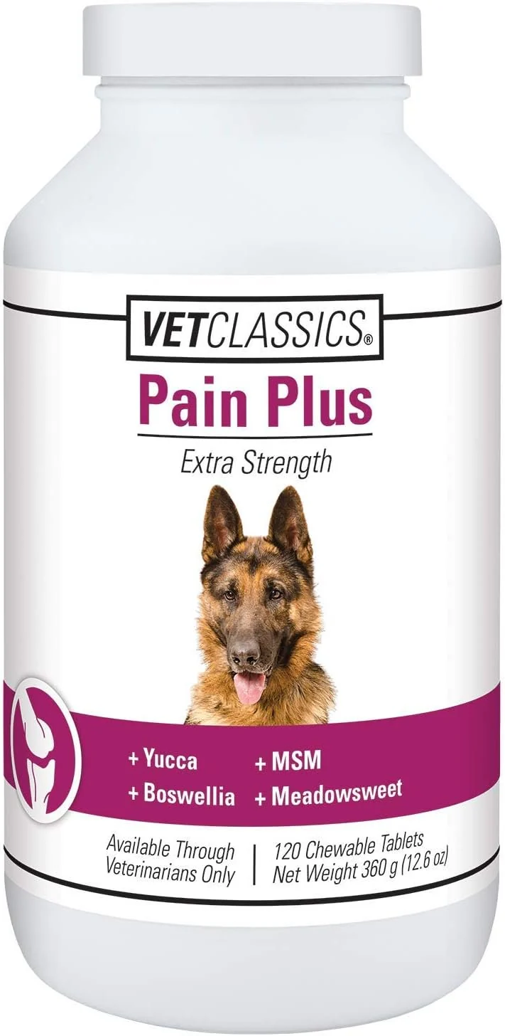 Expertly Made VetClassics Pain Plus Extra Strength Chewable Tablets Dog Supplement 120 Count Responsible