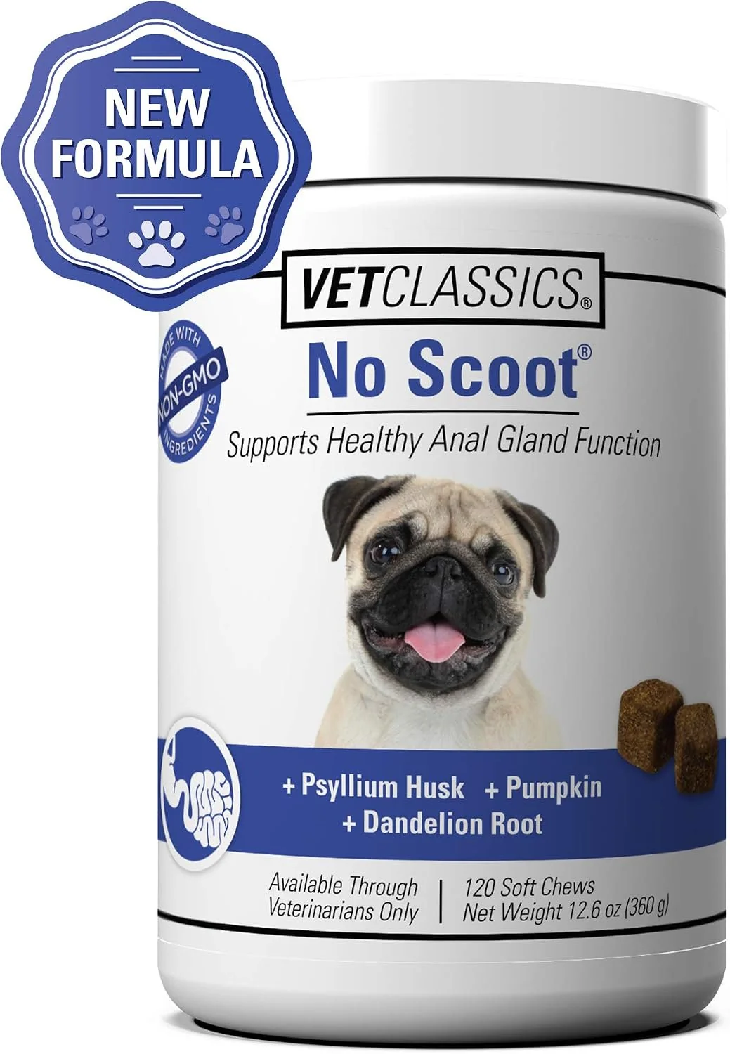 Authentic VetClassics No Scoot Anal Gland Function Support Soft Chews Dog Supplement 120 Count Relaxed