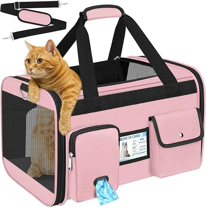 Traditional HUANLANG Soft-Sided Cat Carrier Airline Dog Carriers Breathable