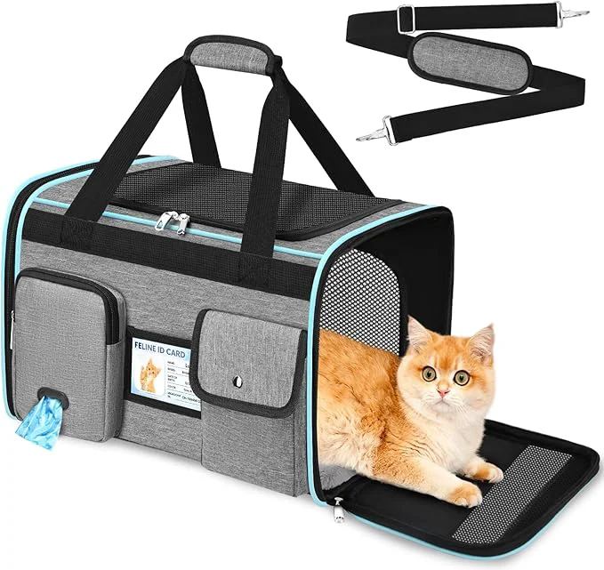 Next-Generation HUANLANG Soft-Sided Cat Carrier Airline Dog Carriers Convenient