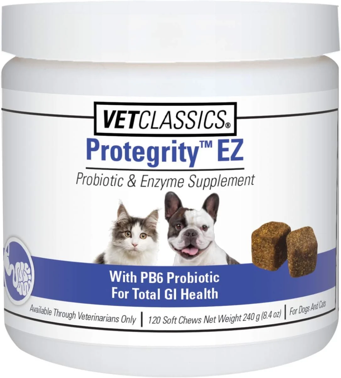 Smart VetClassics Protegrity EZ Probiotic Enzyme Soft Chews Dog Cat Supplement 120 Count Convenient