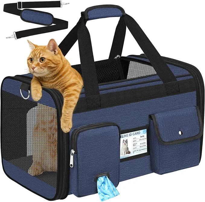 Smooth HUANLANG Cat Carrier Airline Soft-Sided Dog Carriers Functional