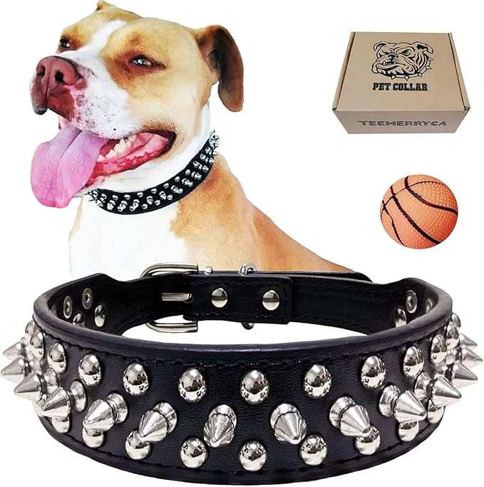 Traditional TEEMERRYCA Adjustable Microfiber Leather Spiked Studded Dog Collars Organic