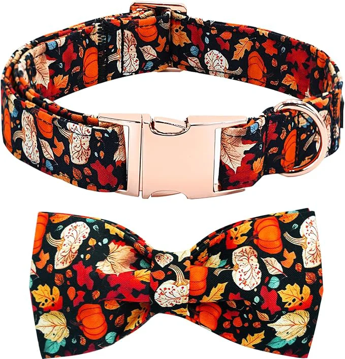Carefully Designed Fall Dog Collar Leaf Pumpkin Print Adjustable Pet Collar Cute Cotton Soft Recyclable