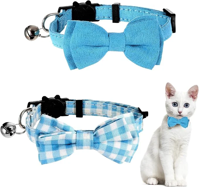 Excellent 2 Pcs Boy Cat Collar with Bell Breakaway Cat Collars Cute Kitten Bow Tie Collar User-Friendly