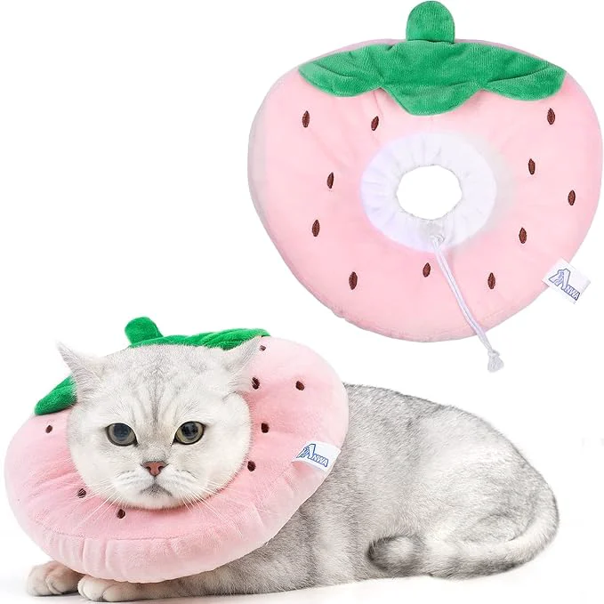 Enhanced ANWA Adjustable Cat Cone Collar Soft Cute Cat Donut Collar After Surgery Fashionable