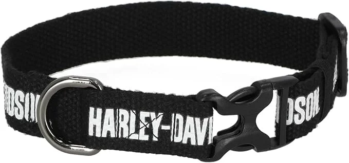 Easy-to-Use Harley-Davidson Cotton Webbing H-D Text Adjustable Pet Collar – Black White Outstanding