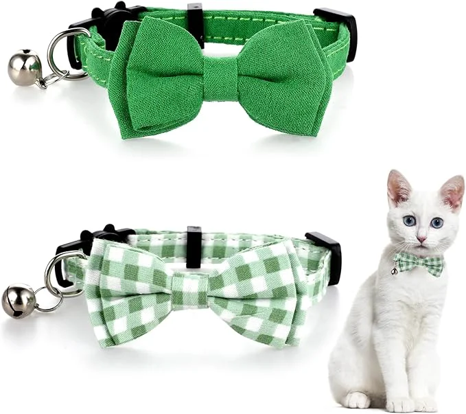 Selected 2 Pcs Bowtie Cat Collar with Bell Breakaway Cat Collars Cute Boy Kitten Collar Clean