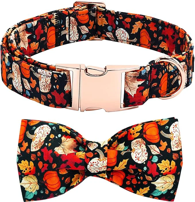 Casual Fall Dog Collar Leaf Pumpkin Print Adjustable Pet Collar Cute Cotton Soft Premium