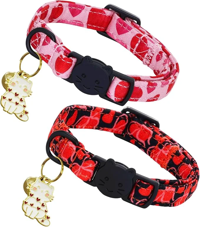 World-Class Elegant little tail 2 Pack Cat Collar- Valentines Cat Collars Breakaway Secure