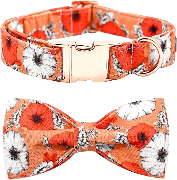 Certified Fall Dog Collar Pet Collar Bow Floral Pet Collar Girl Boy Holiday Pet Collars Consistent