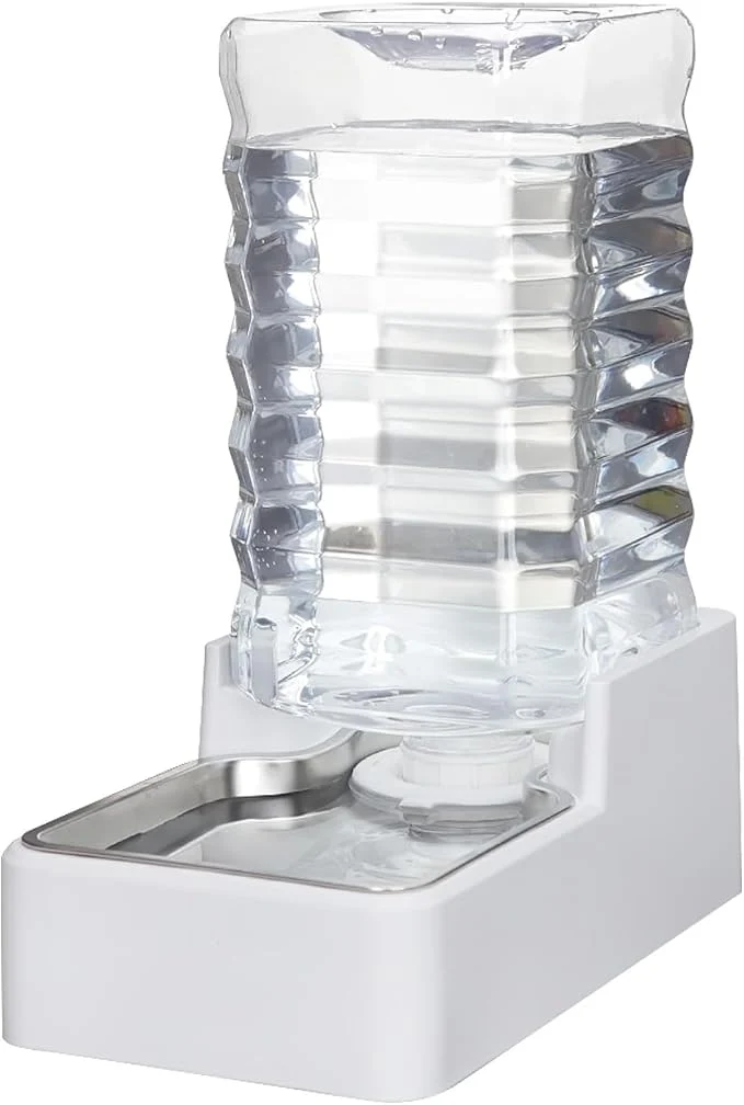 Contemporary Automatic Dog Water Dispenser White 9L Stainless Steel Gravity Feeder Fashionable