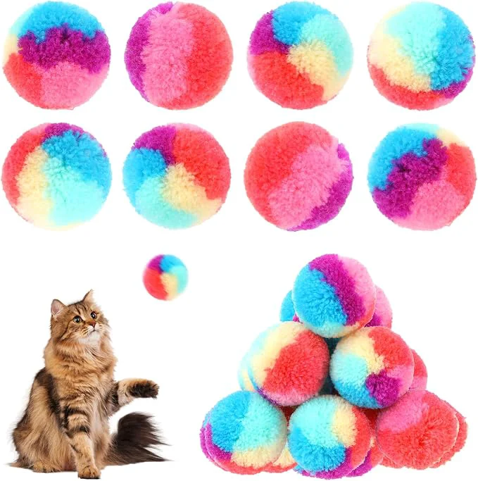 Breathable KALIONE 30 Pcs Soft Plush Cat Ball 1.2-inch Rainbow Cat Toy Balls Fuzzy Kitty Convenient