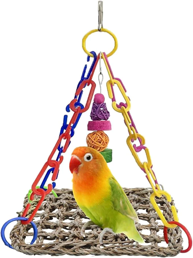 Detailed Bird Swing Toy Seagrass Mat Natural Sea-Weed Woven Parrot Hammock Swing Bird High-Quality