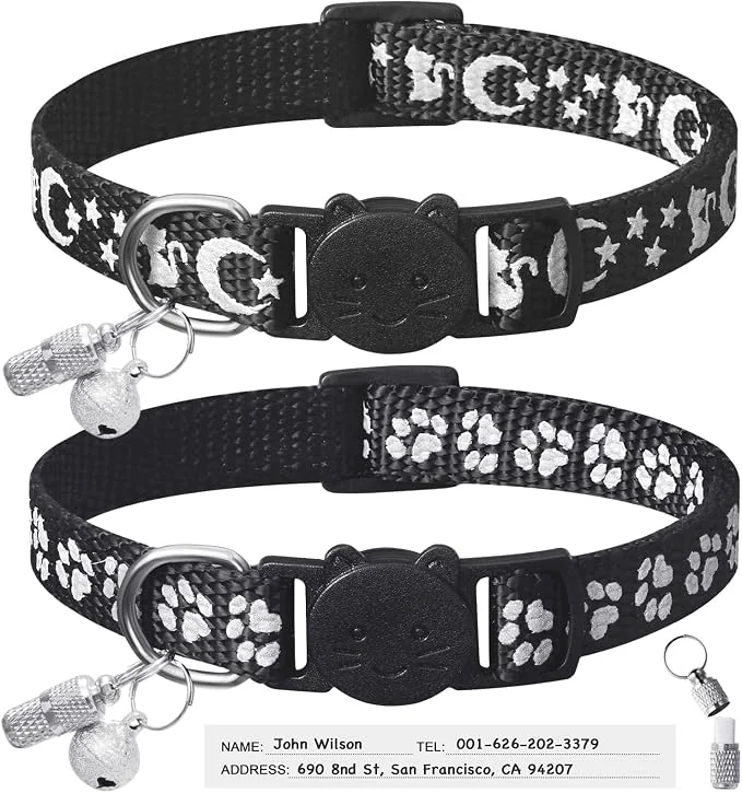 Refined LLHK 2 Pack Breakaway Cat Collars 2 Pcs Name Tags Reflective Safety Kitten Outstanding