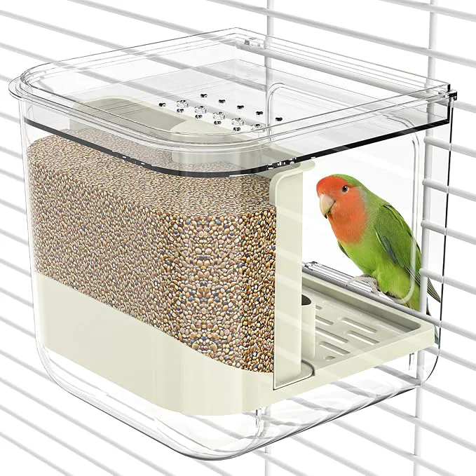 Practical No Mess Automatic Bird Feeder Transparent Seed Food Container Bird Cage Versatile