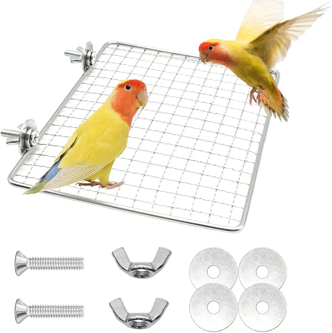 Classic Stainless Steel Bird Perch for Cage Open-Grid Easy Clean Parrot Perch Stand Top-Quality