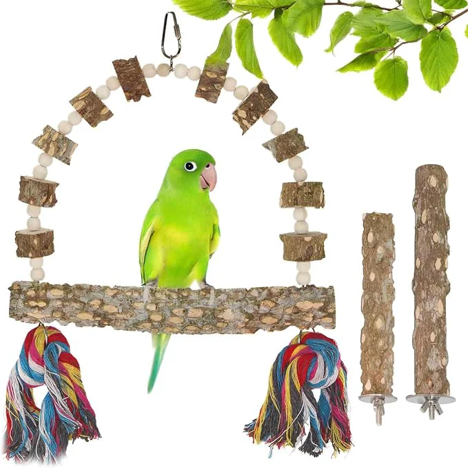 Contemporary Bird Perch Swing Large Natural Wood Parrot Toys Bird Cage Accessories Innovative