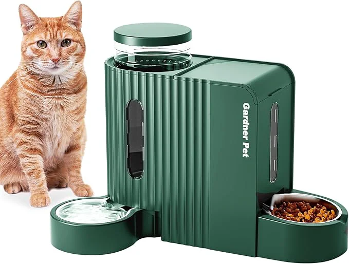 Green Gardner Pet Automatic Gravity Cat Food Feeder and Water Dispenser Stainless Crafted