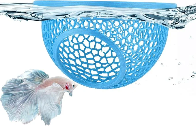 Dependable Blue Floating Betta Hide Shrimp Cave 3-in-1 Aquarium Hammock Feeder Unique
