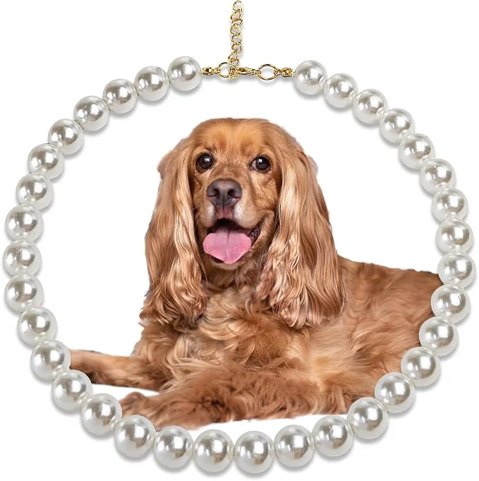 Trusted Chunky Pearl Dog Collar Large Breed Adjustable Dog Necklace Beaded Dog Collar Minimalist