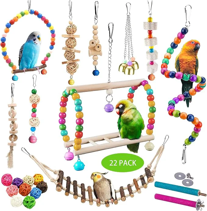 Premium 22 Packs Bird Parakeet Cockatiel Toys Parrot Swing Chewing Hanging Toy Classic