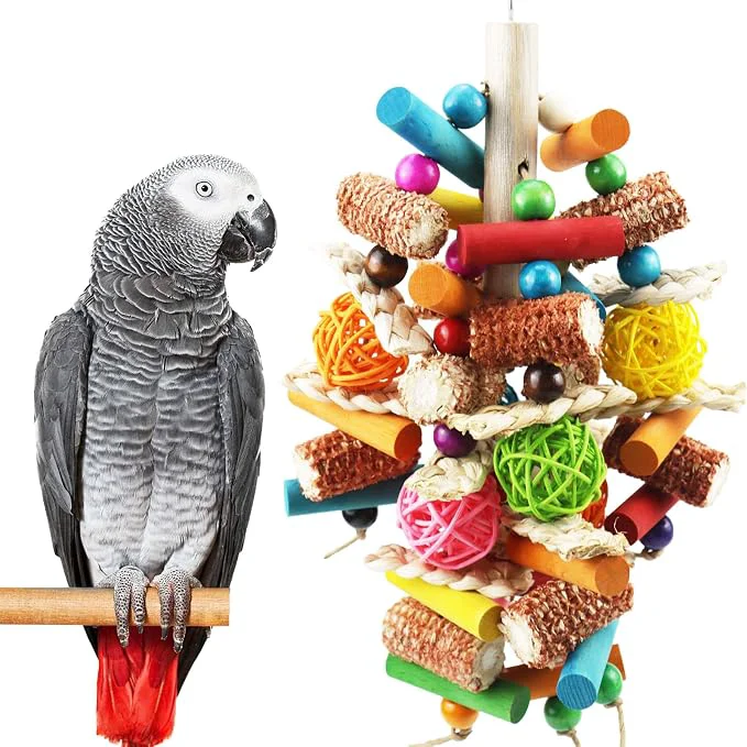 High-Quality Bird Toys Parrot Toys for Large Birds Natural Peppered Wood African Grey Easy-to-Use