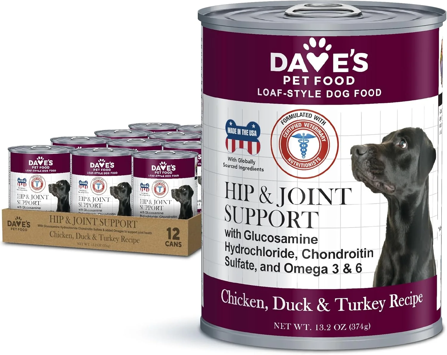 Exceptional Dave's Pet Food Glucosamine Chondroitin for Dogs Hip and Joint Support Gluten- Wet Senior Dog Food 13.2 oz Case of 12 Flexible