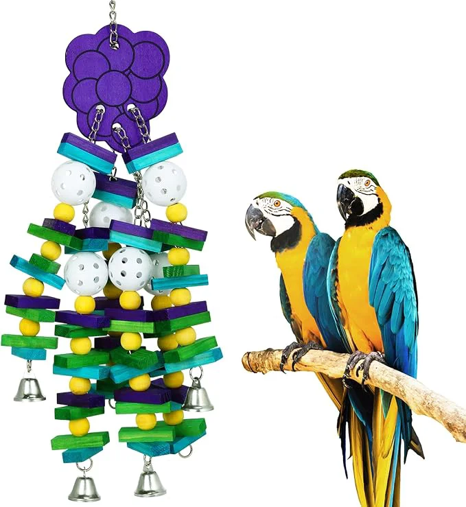 High-Quality Large Bird Parrot Toys with Bells- Parrots Cage Chewing Toy Gift with Colorful Reusable
