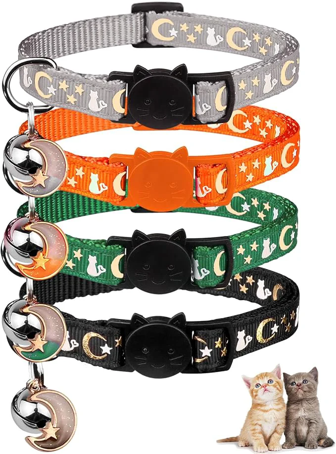 Contemporary 4PCS Cat Collar with Bells Breakaway Cat Collars Kitten Collar with Bell Sustainable