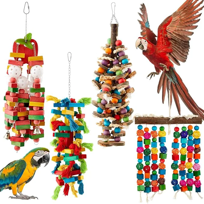 Organic 4 Pcs Extra Large Bird Parrot Toy Multicolored Natural Wooden Parrot Cage First-Class