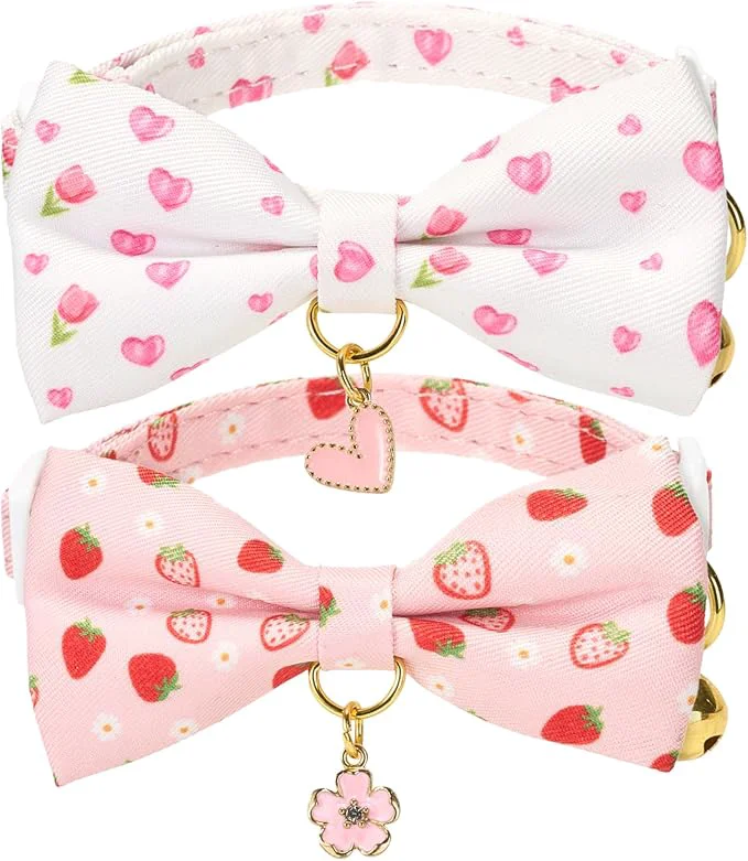 Reliable 2 Pack Cat Collars Removable Bowtie Floral Pattern Safety Breakaway Clasp Functional