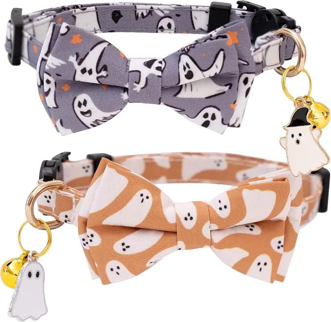 Easy-to-Use Faygarsle 2 Pack Halloween Breakaway Cat Collar Collection Ghosts Pattern Cute Natural